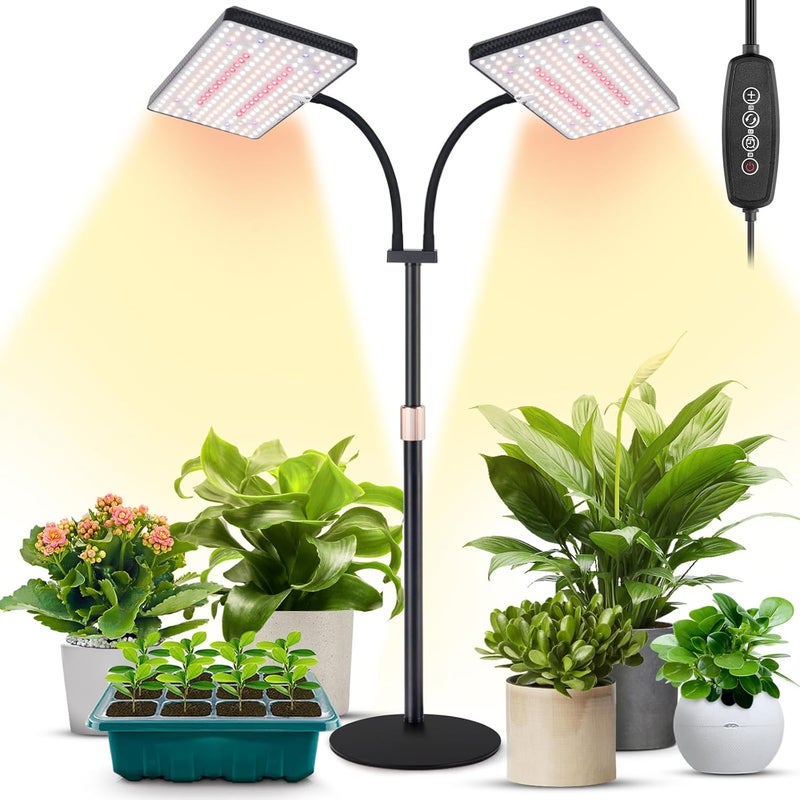 LBW Upgraded Desk Grow Lights for Indoor Plants, Dual-Head 428 LED Tabletop Full Spectrum Grow Light, with 3/6/12H Timer, 6 Brightness Levels, 3 Lighting Modes, Height Adjustable for 10-26 inches - Image 1